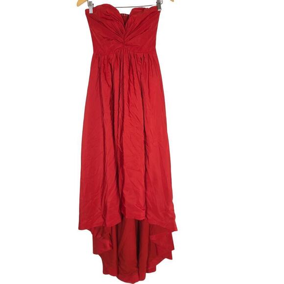 ML Monique Lhuillier Dress Strapless Taffeta High-Low Hem Long Gown Red 0 - Picture 3 of 9